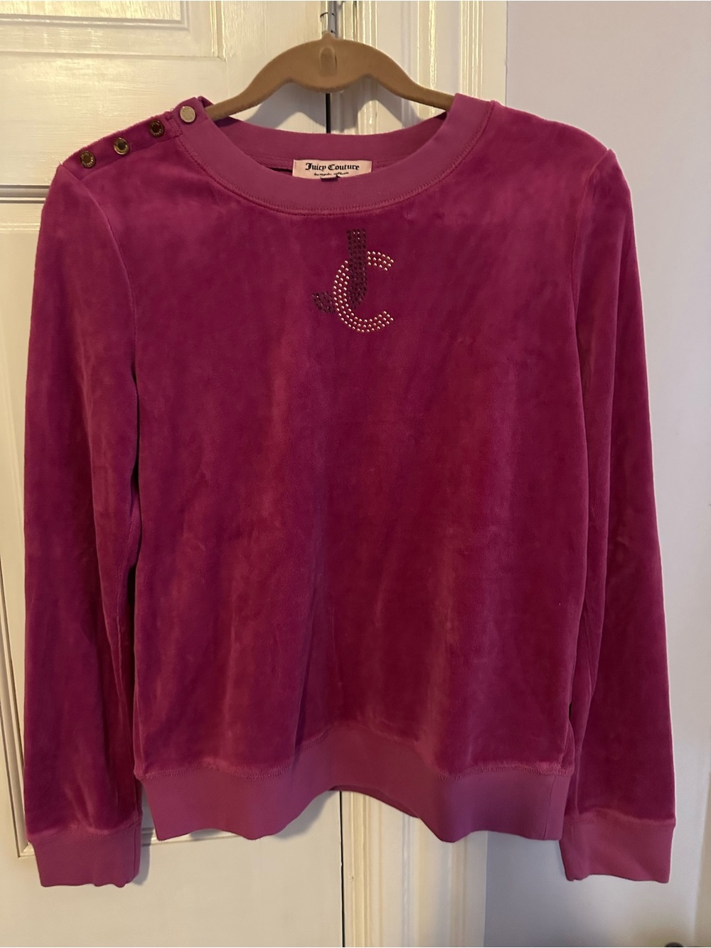 Juicy Couture Pink Fuchsia Velour Crewneck with JC Logo
